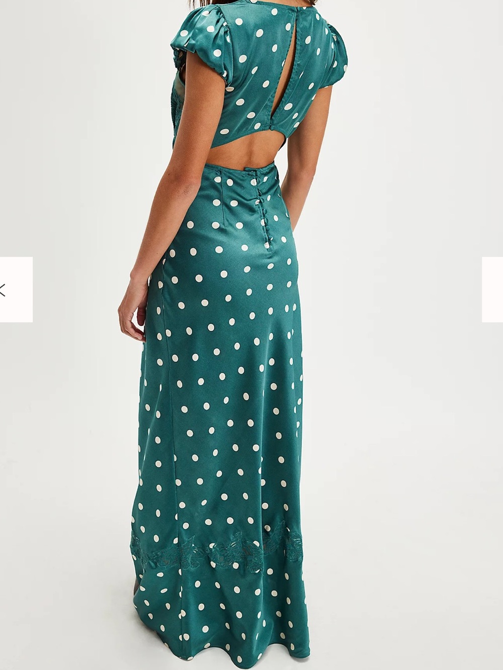 Free People Jade Polka Dot Satin Midi Dress with Lace Trim - Picture 2 of 6